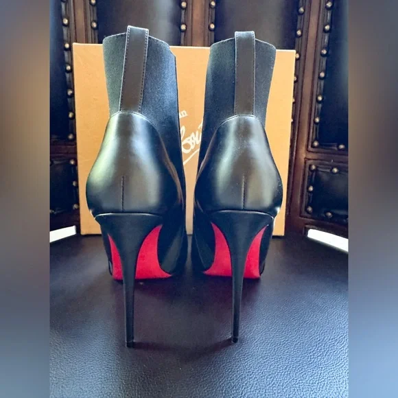 New Christian Louboutin Calfskin Chelsea Chick 100 Stiletto Boots Size 41 Black - Picture 7 of 9